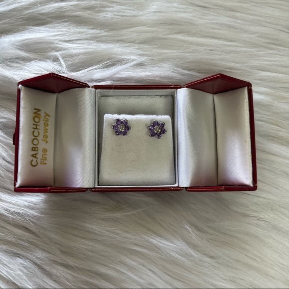 Amethyst Flower Earrings in Sterling Silver From Cabochon Fine Jewelry, NWOT - Picture 6 of 6